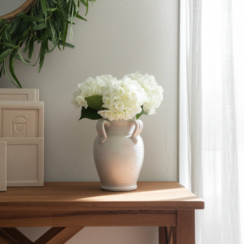 Ceramic/Porcelain Table Vase, Glossy White, 7" H x 5" W x 5" D