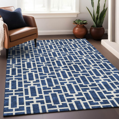 Premium Machine Washable Prisco Navy Rug