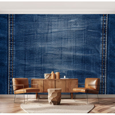 Wall Mural Peel and Stick Wallpaper Detail Blue Jeans denim Self-Adhesive Removable Contact Paper Wall Decor for Living Room Bedroom 69"H x 96"W