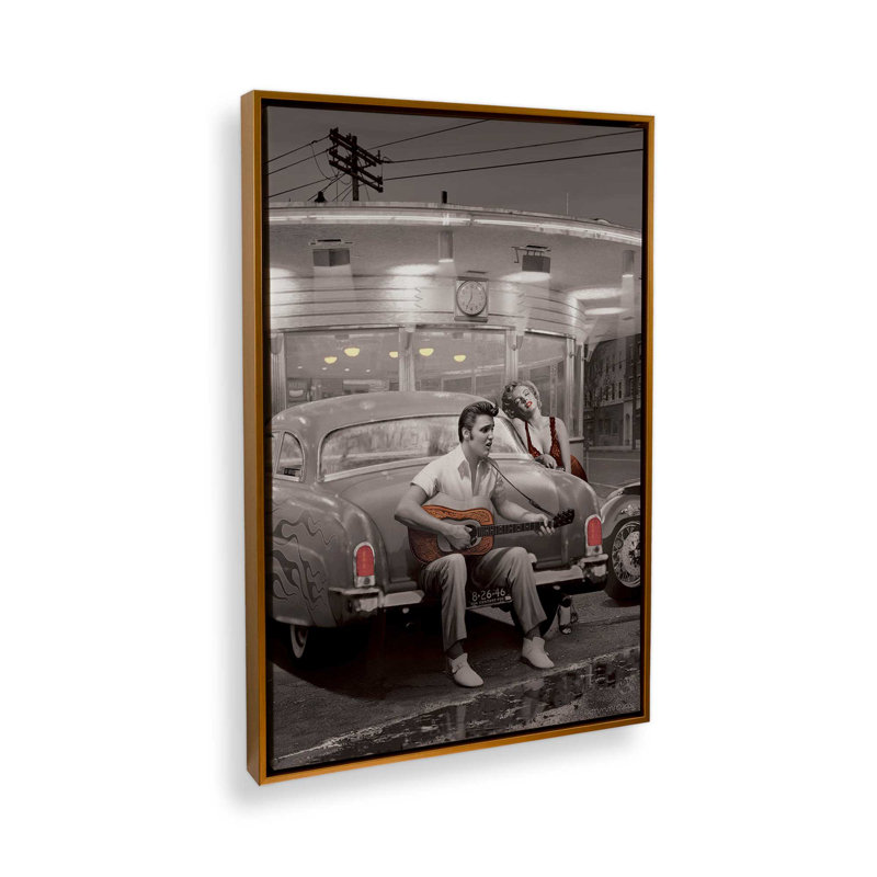 Midnight Melody Drive-In, H 12,75 po x l 8,75 po, Impression encadrée sans passe-partout, Or poli