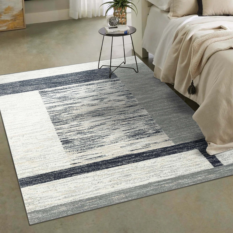 Gray/Ivory Geometric Farmhouse Area Rug, Rectangle 6' x 9'