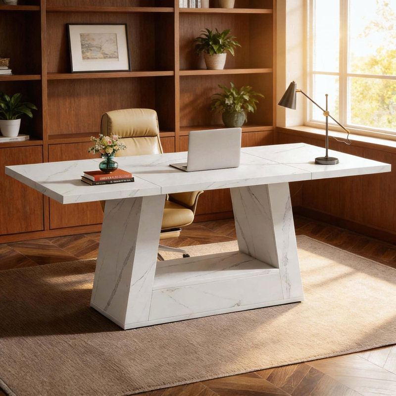 Spacious Faux Marble Office Desk