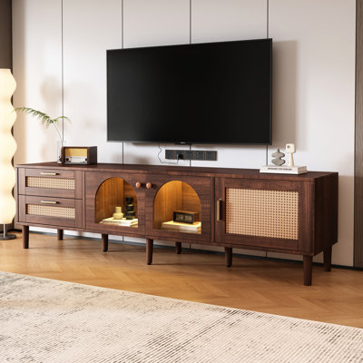 Console de télévision multifonctionnelle, compatible 80 po, plateau de table lisse pour salon, chambre à coucher, support de cinéma maison avec design, grand rangement, tiroirs en PE et poignées en métal