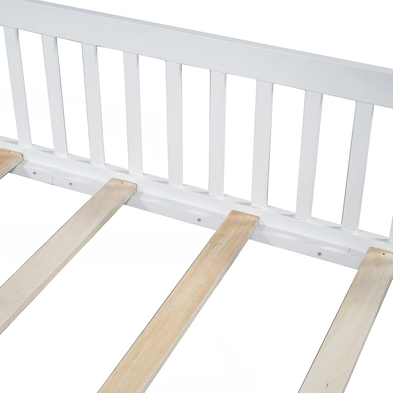 Lit plateforme en bois pleine grandeur avec garde-corps, Blanc