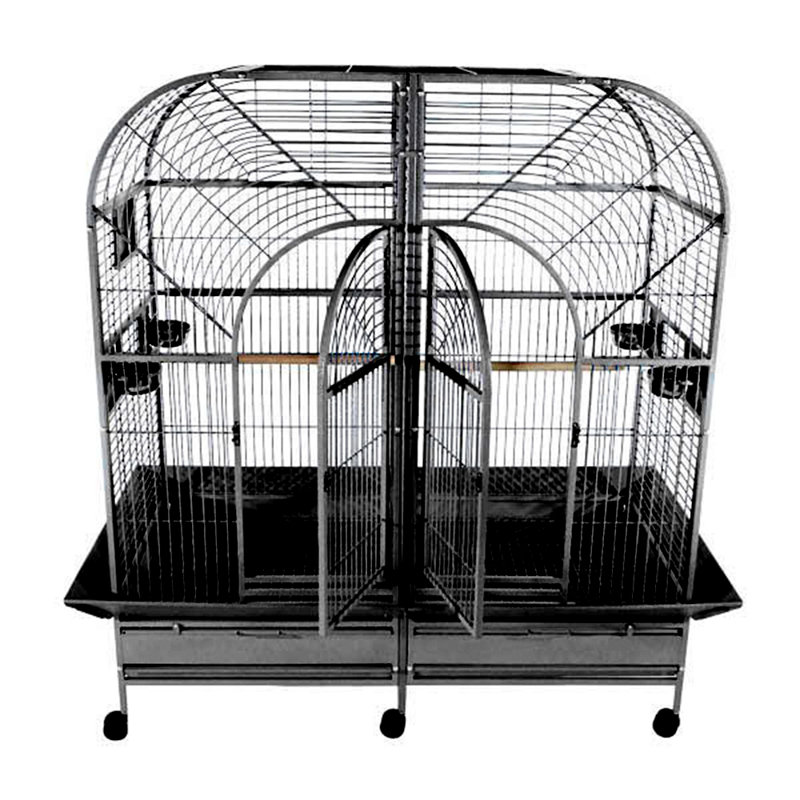 Double Macaw Cage with Divider - Black, Black