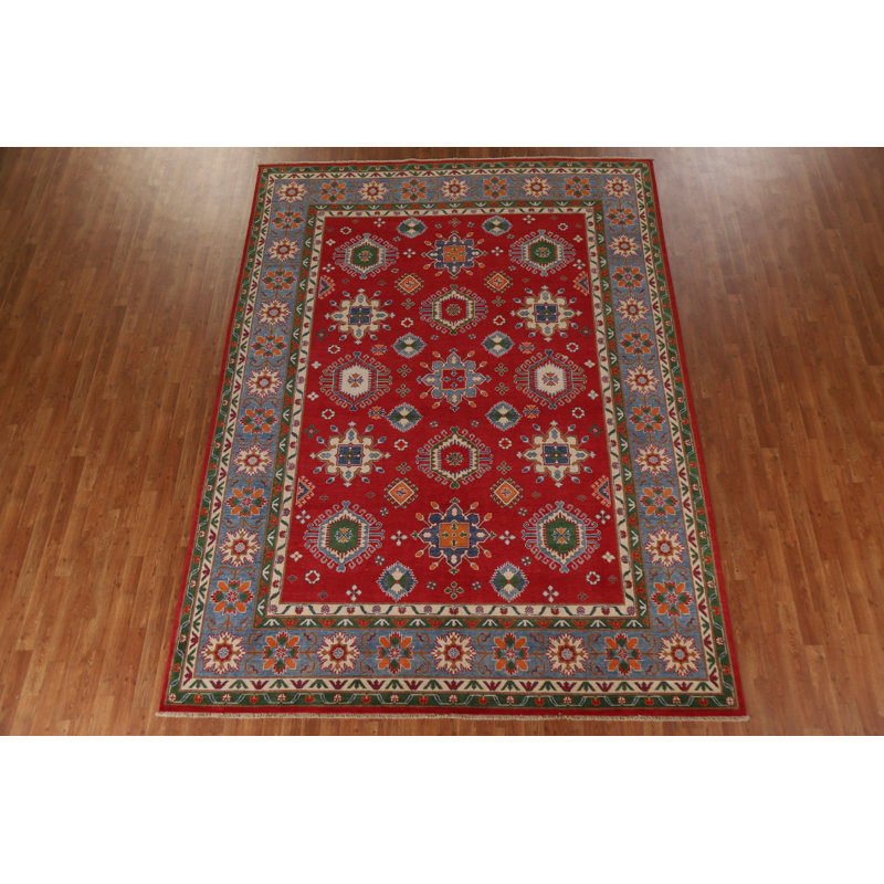 Tapis rouge en laine noué à la main de conception unique 8 pi 3 po x 11 pi 3 po New Age