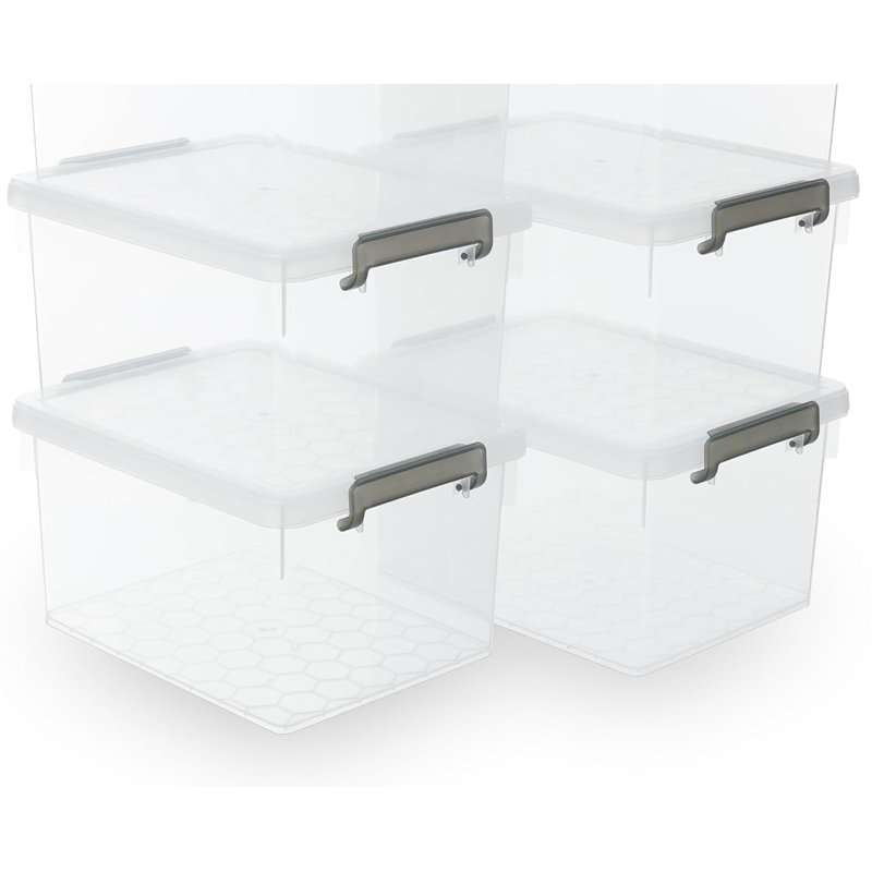 Plastic Storage Box with Latching Lid Clear (Set of 4), 15.9" H x 11.6" W x 7.3" D