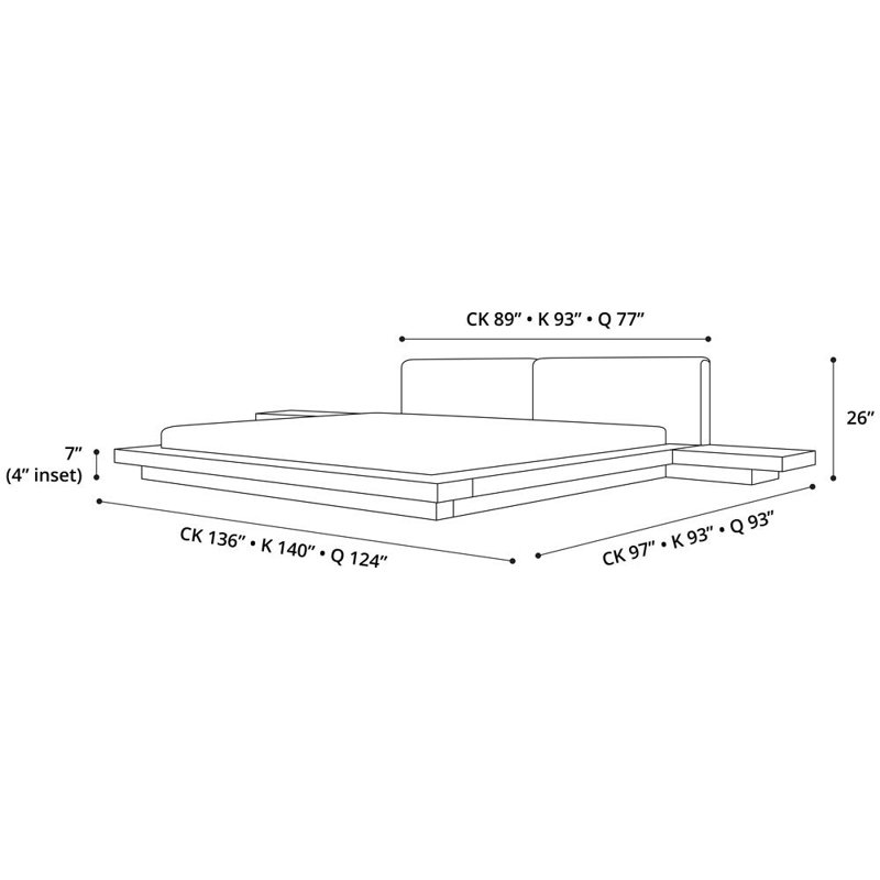 Upholstered Bed, King, Wenge/Carbon Fabric