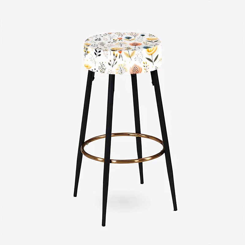 Ensemble de 2 tabourets de bar blanc avec motif floral scandinave blanc