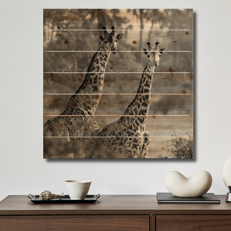 Reproduction d'art mural en bois - Une paire de girafes par Susan Michal