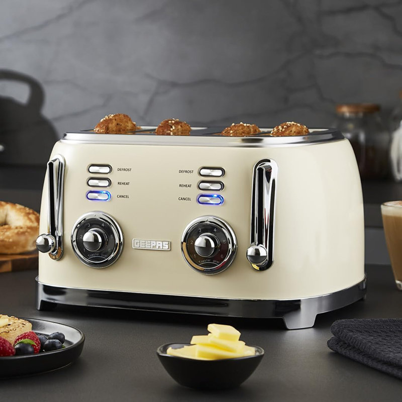 GEEPAS Retrovive 1.7L Electric Kettle, 4 Slice Bread Toaster, 2-in-1 Jug Blender & 20 Litre 700W Digital Freestanding Microwave Oven Combo Set | 3000W Vintage Cordless Kettle
