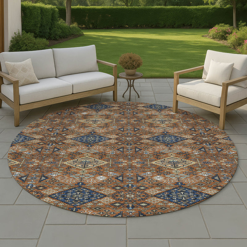 Tapis lavable à la machine intérieur / extérieur ACN2478, Paprika, Rond 8 pi