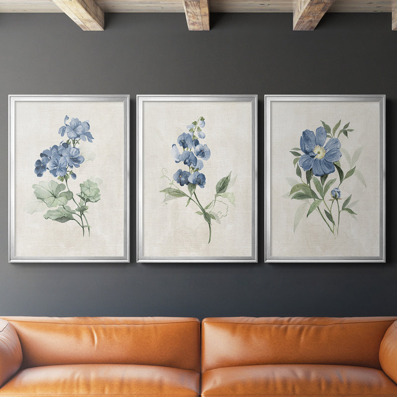 " Farmhouse Periwinkle I " 3 - Pieces, 42.5" H x 91.5" W x 1.25" D, Silver
