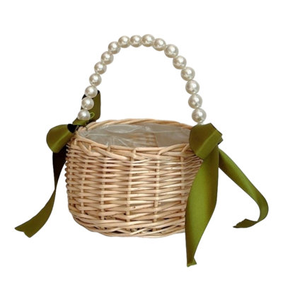 Panier de mariage, panier de rangement en ruban tissé à la main perle, panier de pique-nique, panier de fleurs