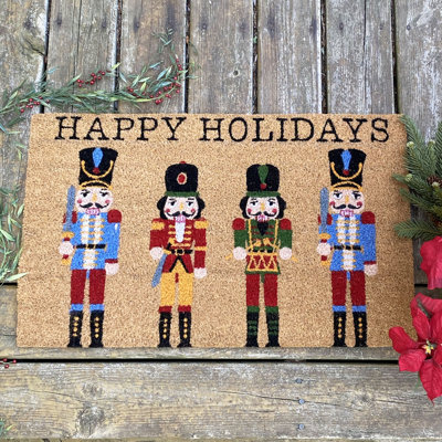 Paillasson d’extérieur antidérapant happy holidays de casse-noisette 30 po x 18 po Lacinda