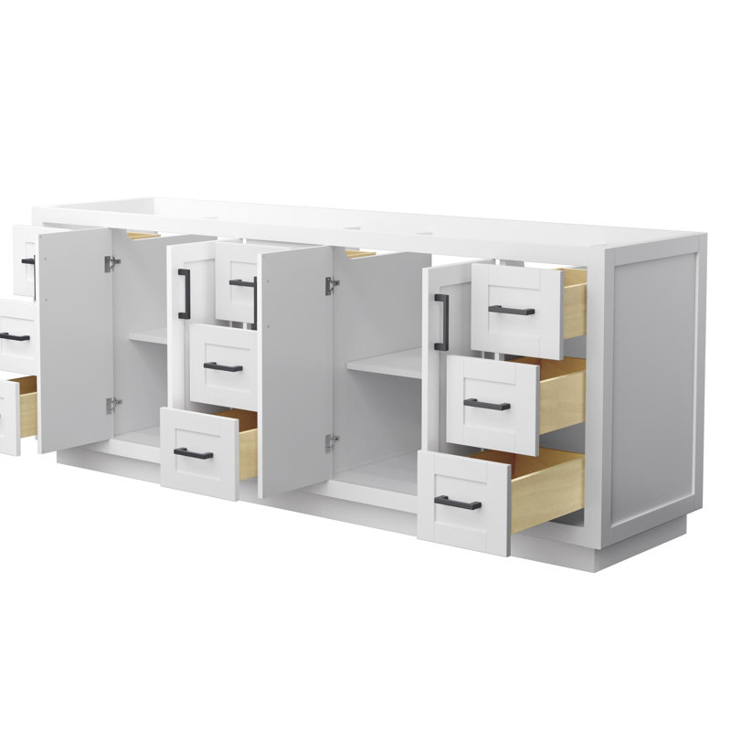 Base de meuble-lavabo double autoportante 83,25 po Miranda, Blanc / noir mat