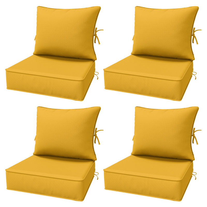 6.5″ Outdoor Replacement Cushion Set, Deep Seating Seat / Back Cushion Set, 24″W X 24″ D, Set Of 4, Yellow