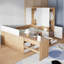 Lit plateforme double en bois avec 6 tiroirs, tablettes, bureau et garde-robe-2059719708