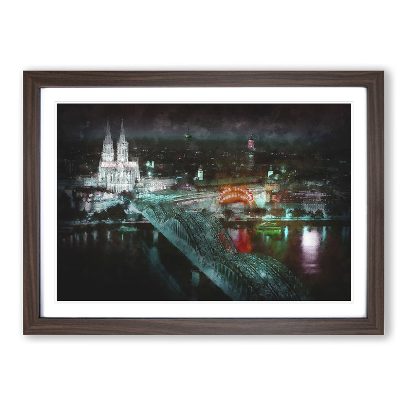 Cologne Skyline - Picture Frame Graphic Art Print, 33cm H x 45cm W x 2cm D, Walnut Framed