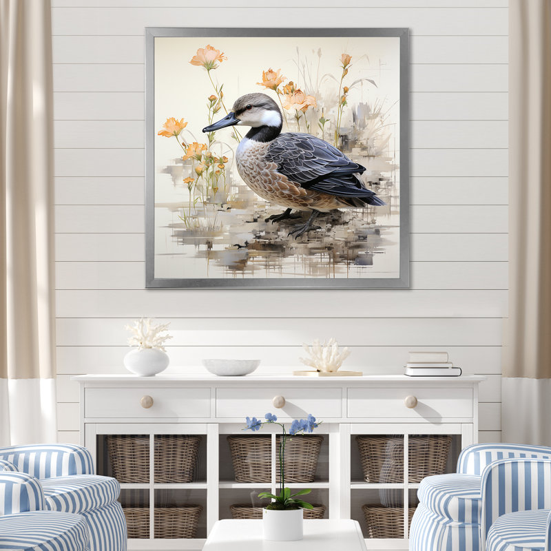 Art mural rétro «Duck by the Pond», H 30 po x l 30 po x P 1,5 po, Cadre photo argenté