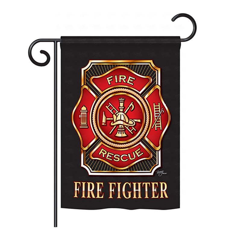 Drapeau de jardin 2 côtés en polyester fire fighter, H 40 po x l 28 po, Polyester