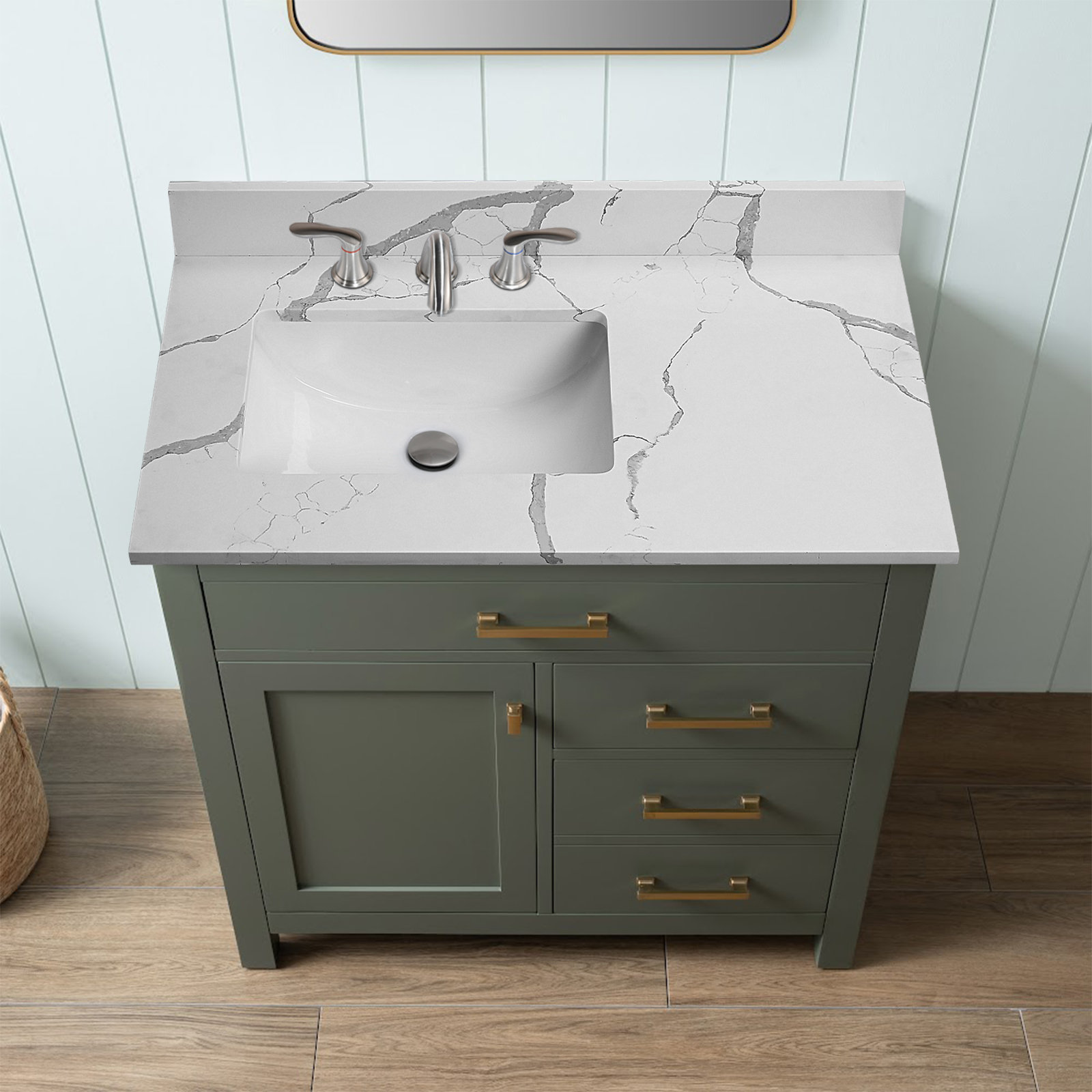 RENIST 36'' Quartz Single Bathroom Countertop with Sink – For Vanity Replacement, No Cabinet ...