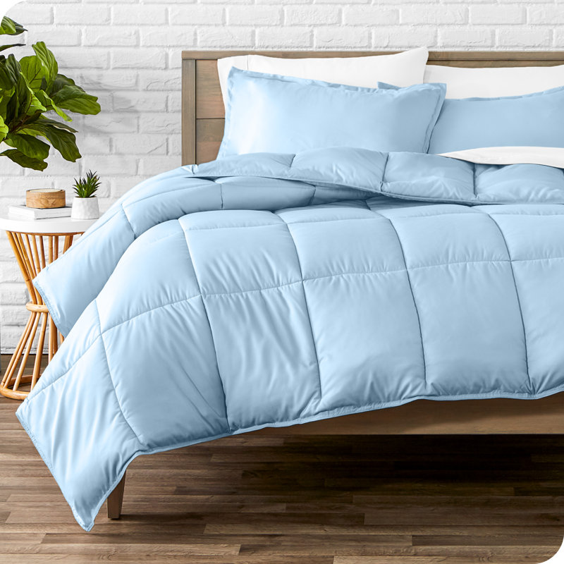 Ensemble d'édredon ultra-doux toutes saisons, Bleu clair, Édredon pour lit simple + 1 taie décorative stan
