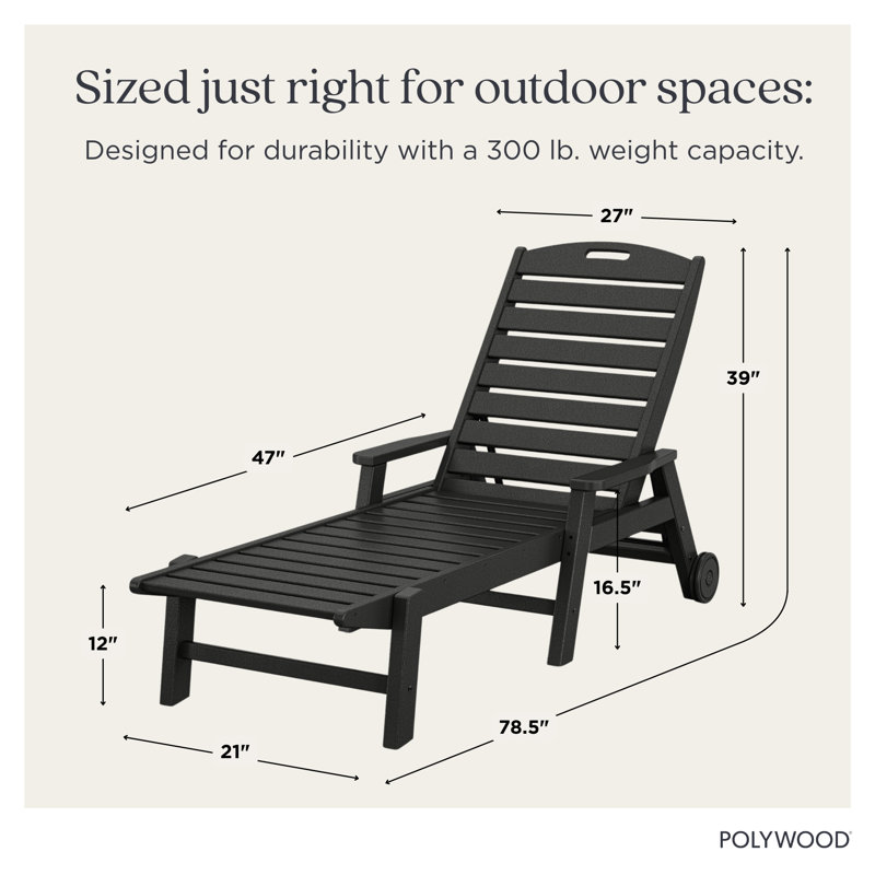 Chaise longue avec accoudoirs et roulettes Lakeside POLYWOOD, Noir