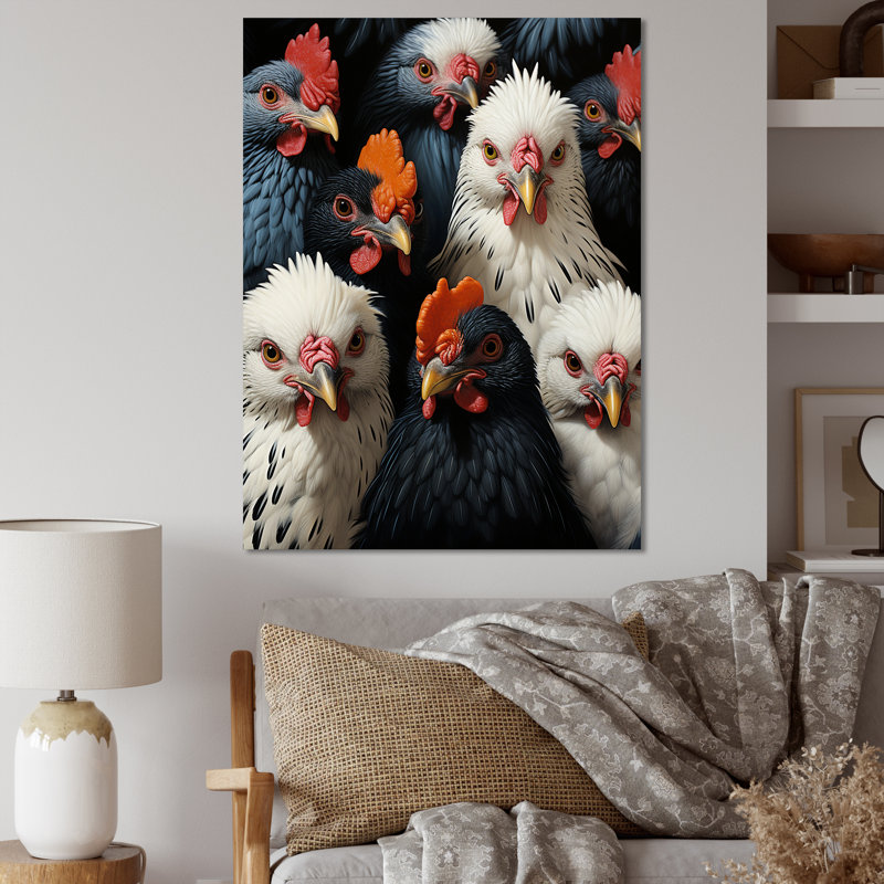 «White Roosters Farm Assemblage II», art mural, Toile tendue, H 40 po x l 30 po