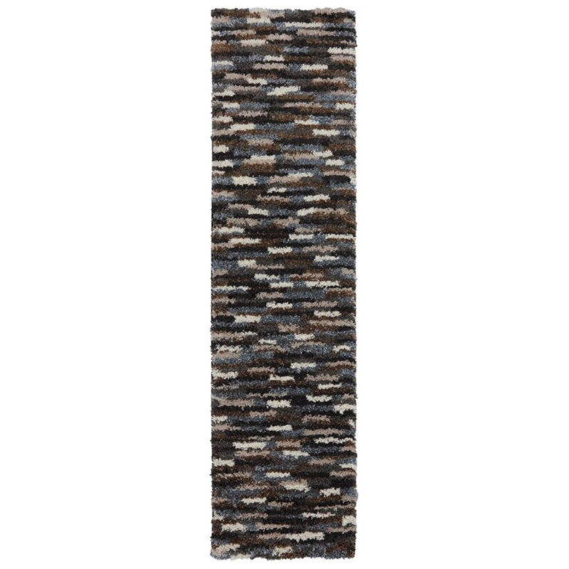 Tapis à poils longs noir à motif géométrique Cannock, Tapis de couloir 2 pi x 7 pi 9 po