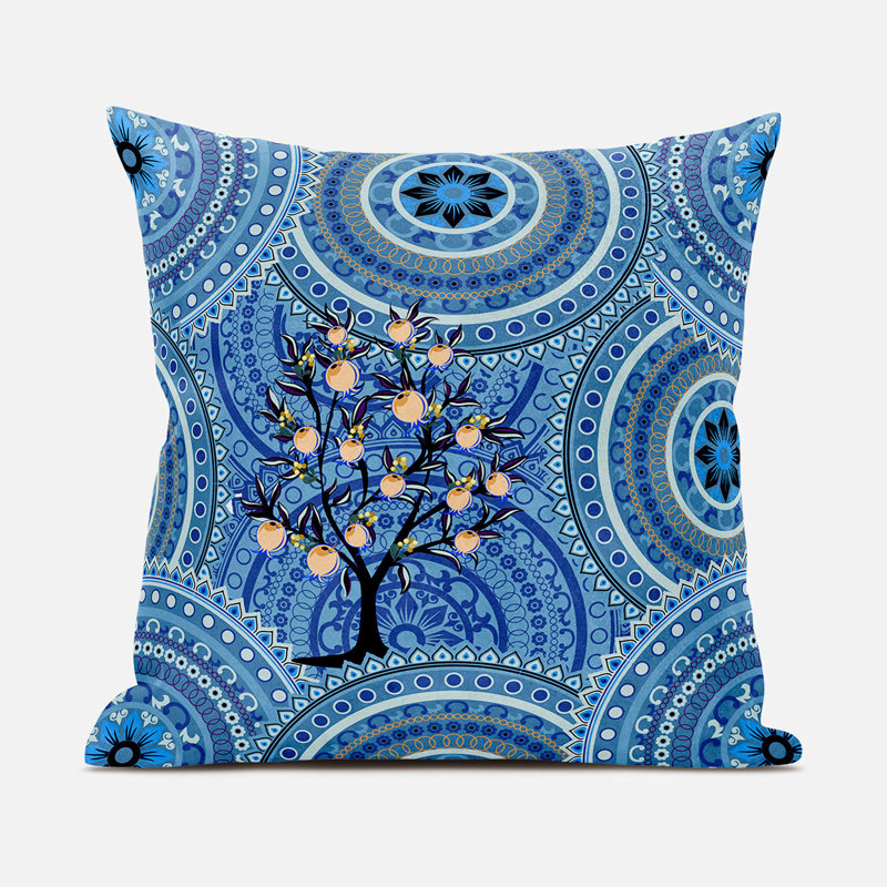 Indoor / Outdoor Floral Square Cushion, 41cm H x 41cm W, Blue/Orange/White