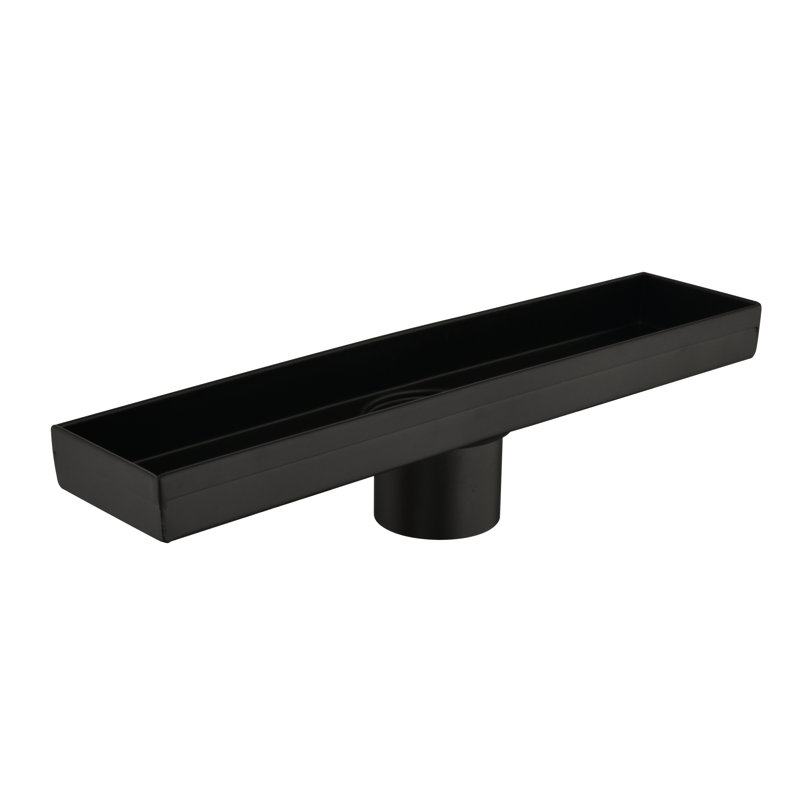 Drain de douche linéaire de 12 pouces avec couvercle amovible noir mat, acier inoxydable 304 avec crépine et pieds réglables
