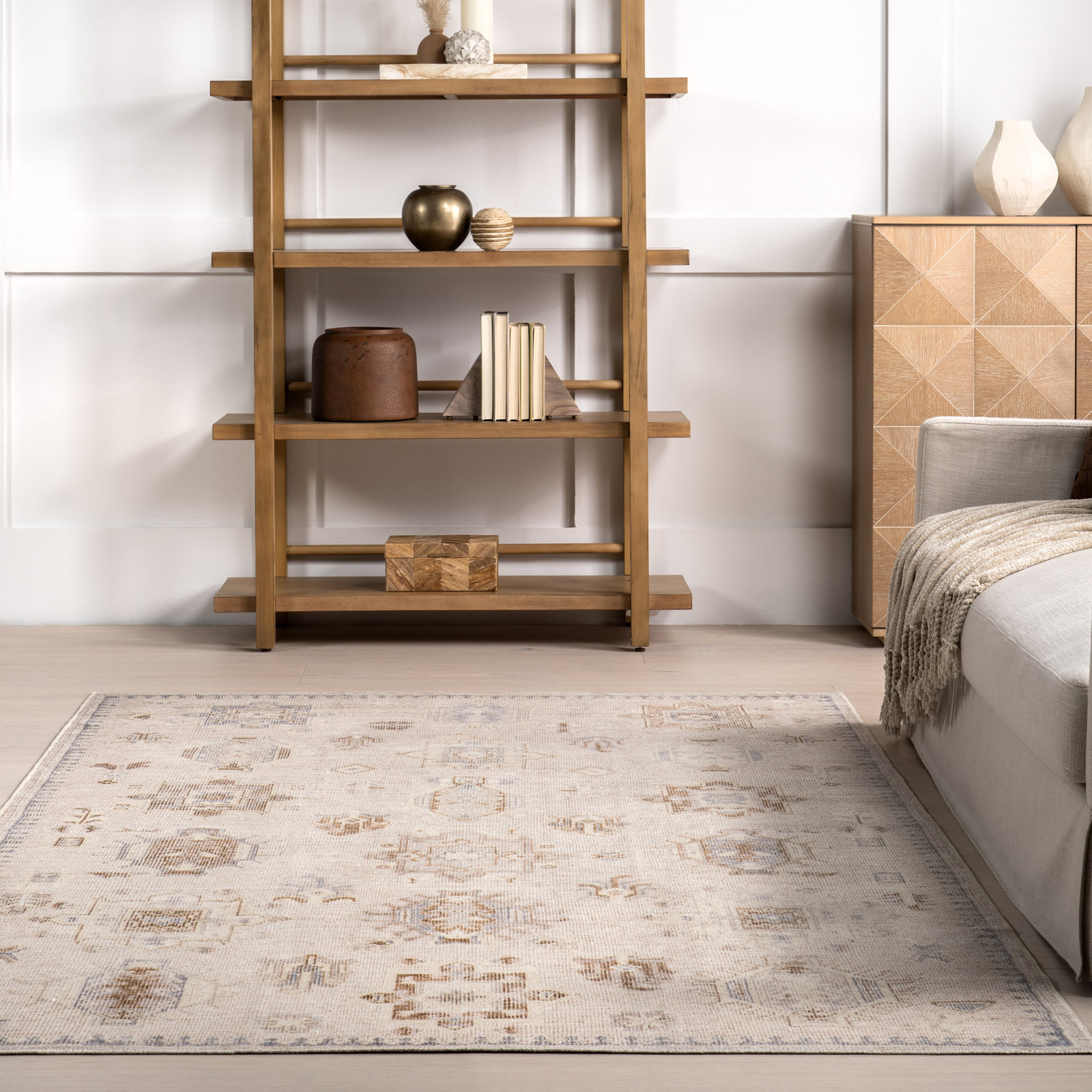 Elverta Medallion Machine Washable Runner Rug for Living Room Bedroom Dining Room Entryway Hallway Kitchen, Beige/Ivory