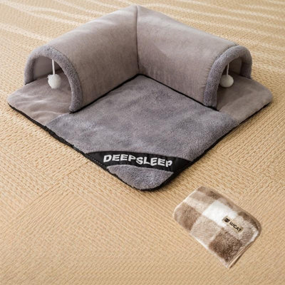 Lit pour chat avec tapis en peluche amovible