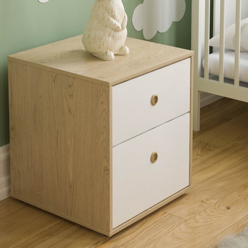 Kayshia 2 Drawer Bedside Table, White/Oak