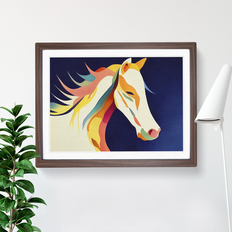 XH1022-6103X Modern Horse Abstract - Single Picture Frame Print, 25cm H x 34cm W x 2cm D, Walnut