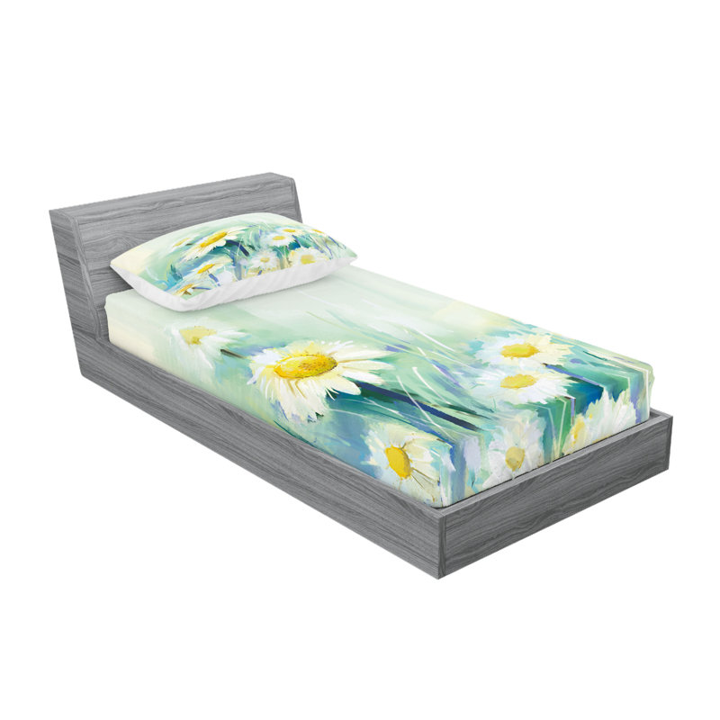 Drap-housse et coussin décoratif à motif floral Ambesonne, bleu pâle et blanc