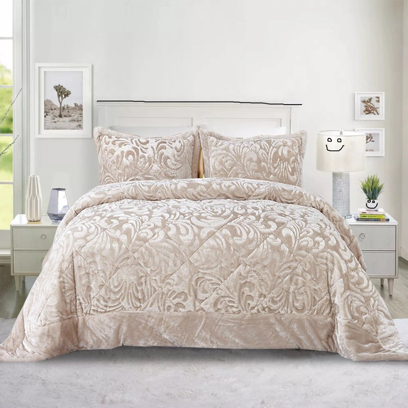 Bedspread with Pillow Shams Included, Double Bedspread + 2 Standard Shams, Beige
