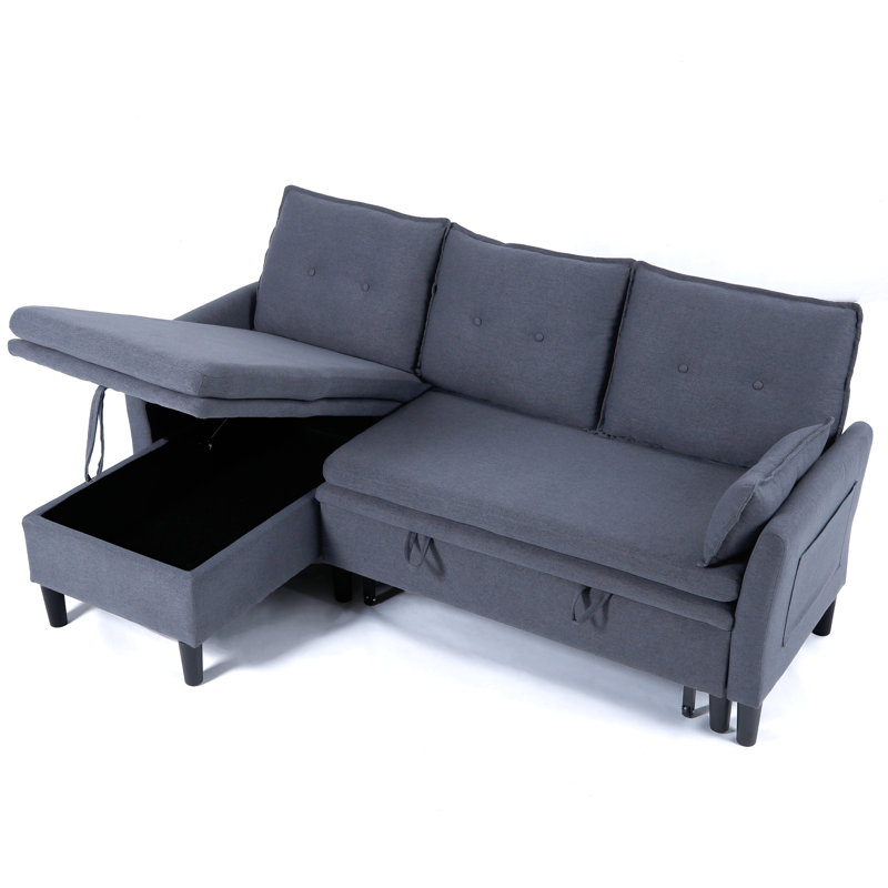 Chaise longue réversible en L gris foncé avec rangement, 3 places, coton pour bureau et appartement, décor idéal
