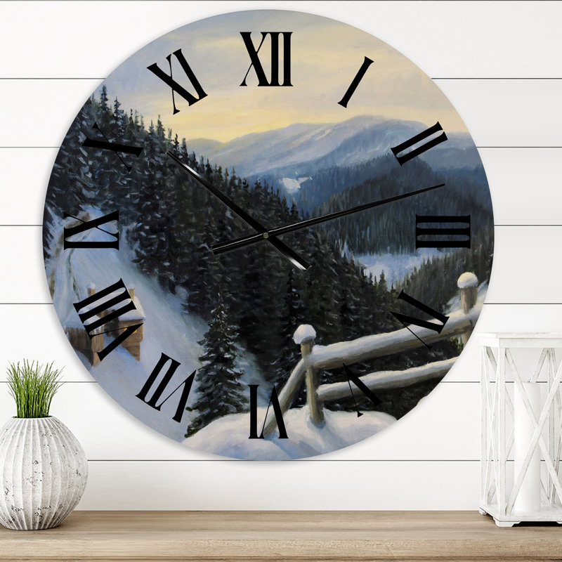 Vue sur les montagnes enneigées - Horloge murale traditionnelle, Surdimensionné