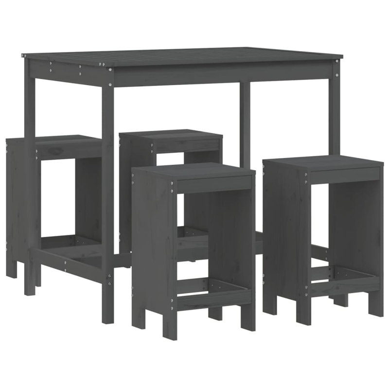Ayano Brayden Studio Bar Set with Wood Frame and Solid Wood Outer Material, Grey