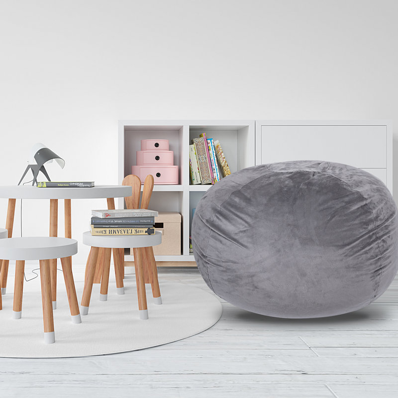 Minky Velvet Bean Bag Chair, Grey-5Ft Plush Floor Chair For Kids And Adults W/ Washable Cover, Lounge Chair With Stretchable Fabric, Comfy Bedroom Chair, Filled With Shredded And Memory Foam.