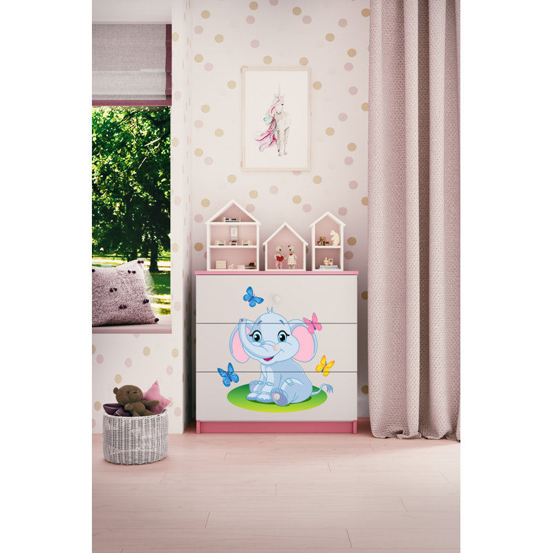 Cicero Kids 3 - Drawer Chest, Pink/White