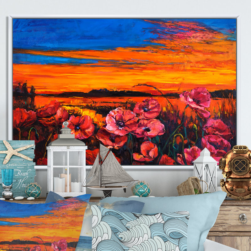 «Poppy Fields II», reproduction d'art sur toile, H 8 po x l 12 po x P 1 po, Cadre flottant blanc