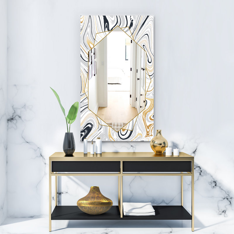 Marbled Diamond Traditional Accent Mirror, 24" H x 32" W, White/Blue/Gray
