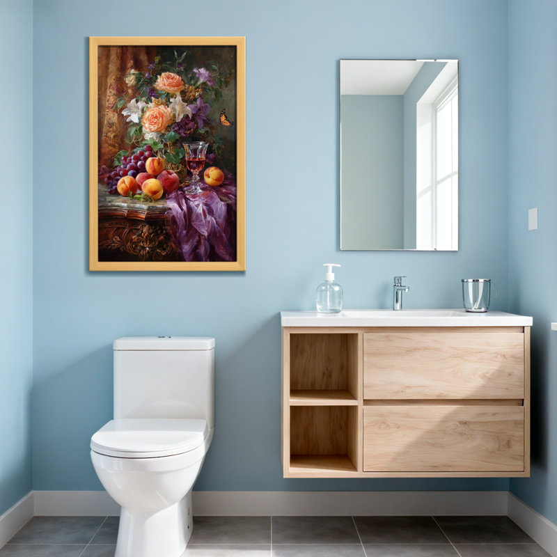 Nature morte avec plantes, fleurs, fruits et vin, H 36 po x l 24 po, Toile tendue, Ne s’applique pas