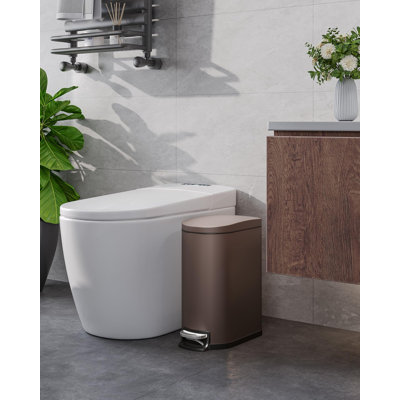 2.6 Gal Stainless Steel Bathroom Trash Can Slim Step-On Garbage Bin Soft Close Lid Waterproof Metal Waste Basket for Bedroom