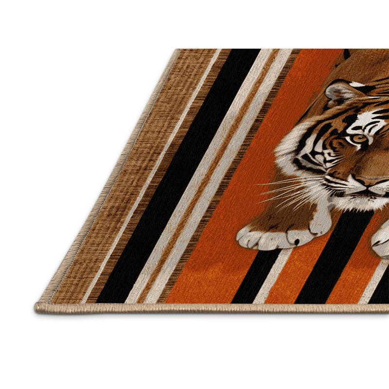 Washable Bengal Tiger Wildlife Area Rug, Round 3'