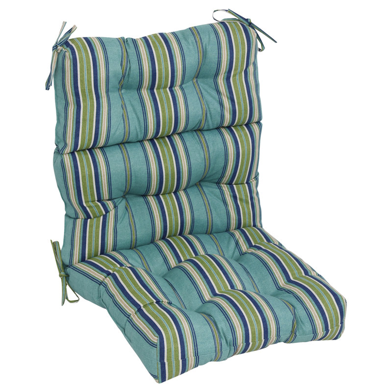 Outdoor Tufted Seat/Back Chair Cushion, 20" W x 20" D, Tan/Green/Blue/Terrace Breeze Striped