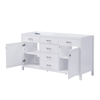 Meuble-lavabo moderne Kensington de 58,70 po avec 3 tiroirs, 2 portes d'armoire, une tablette ajustable et des ferrures à fermeture amortie (lavabo non inclus)